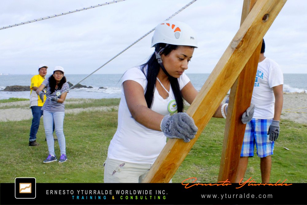 Taller empresarial con cuerdas bajas para activar la colaboración y el compromiso del equipo